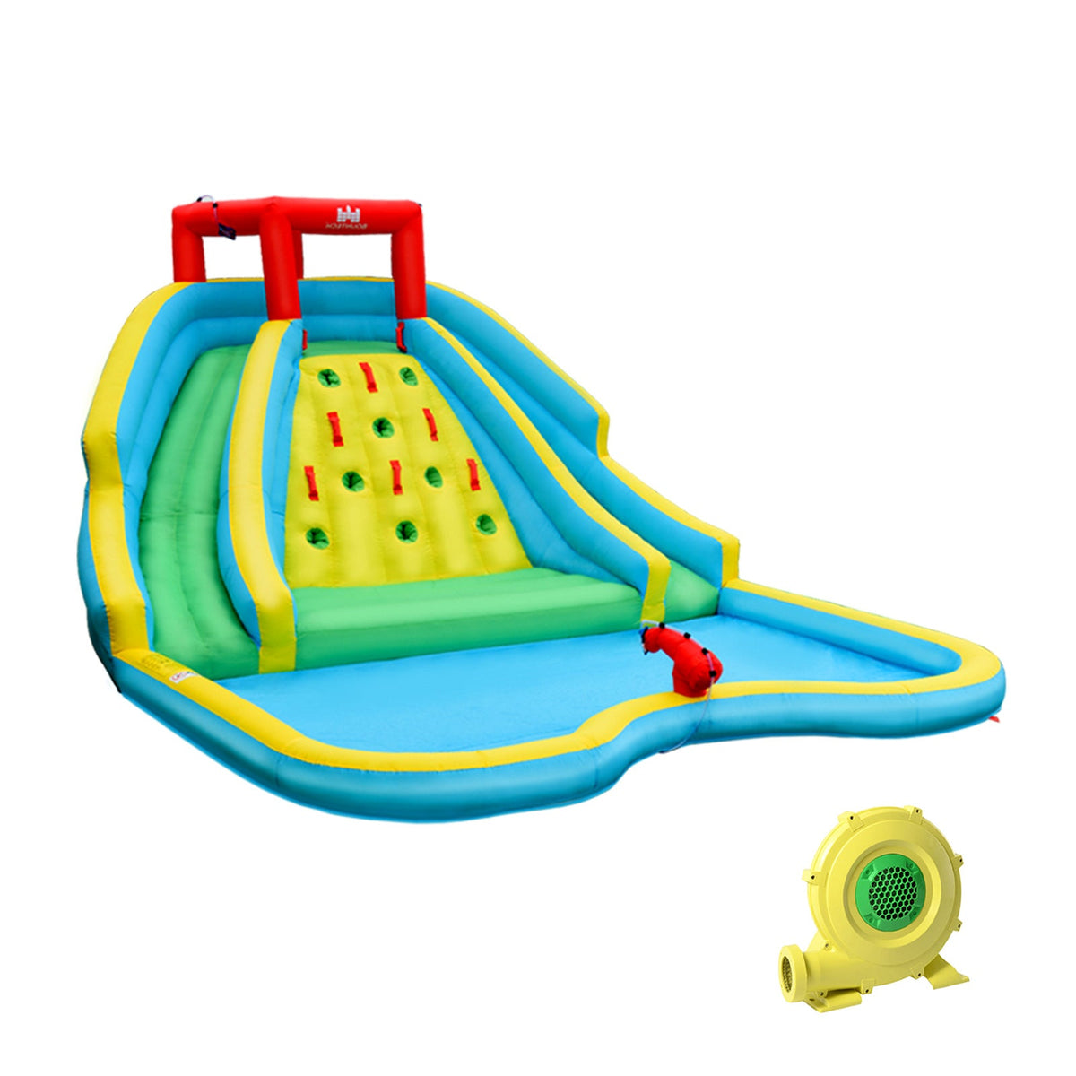 Inflatable Water Park Bounce House with Double Slide and Climbing Wall