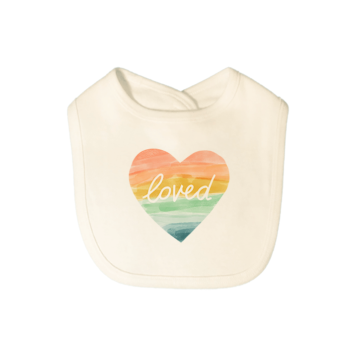 Finn + Emma graphic bib | loved rainbow heart