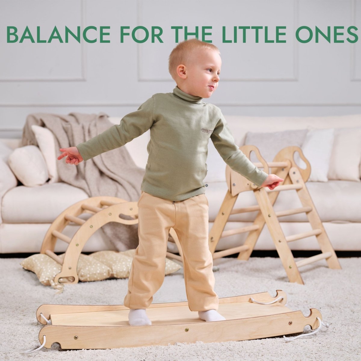 4-in-1 Montessori Climbing Set: Pikler Triangle, Arch, Slide Board, and Cushion for Toddlers (1–3 Years)