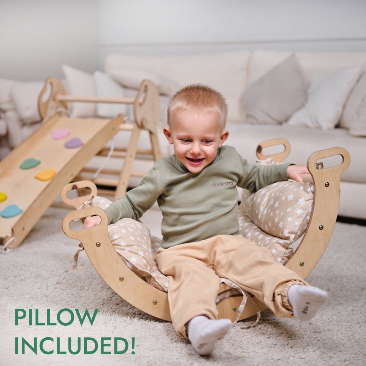 4-in-1 Montessori Climbing Set: Pikler Triangle, Arch, Slide Board, and Cushion for Toddlers (1–3 Years)
