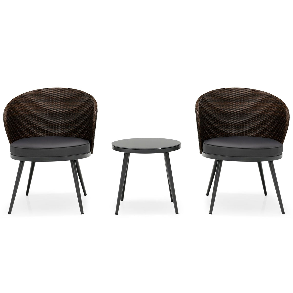 3 Pieces Patio Rattan Bistro Set with 2 Seat Cushions - Brown