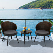 3 Pieces Patio Rattan Bistro Set with 2 Seat Cushions - Brown