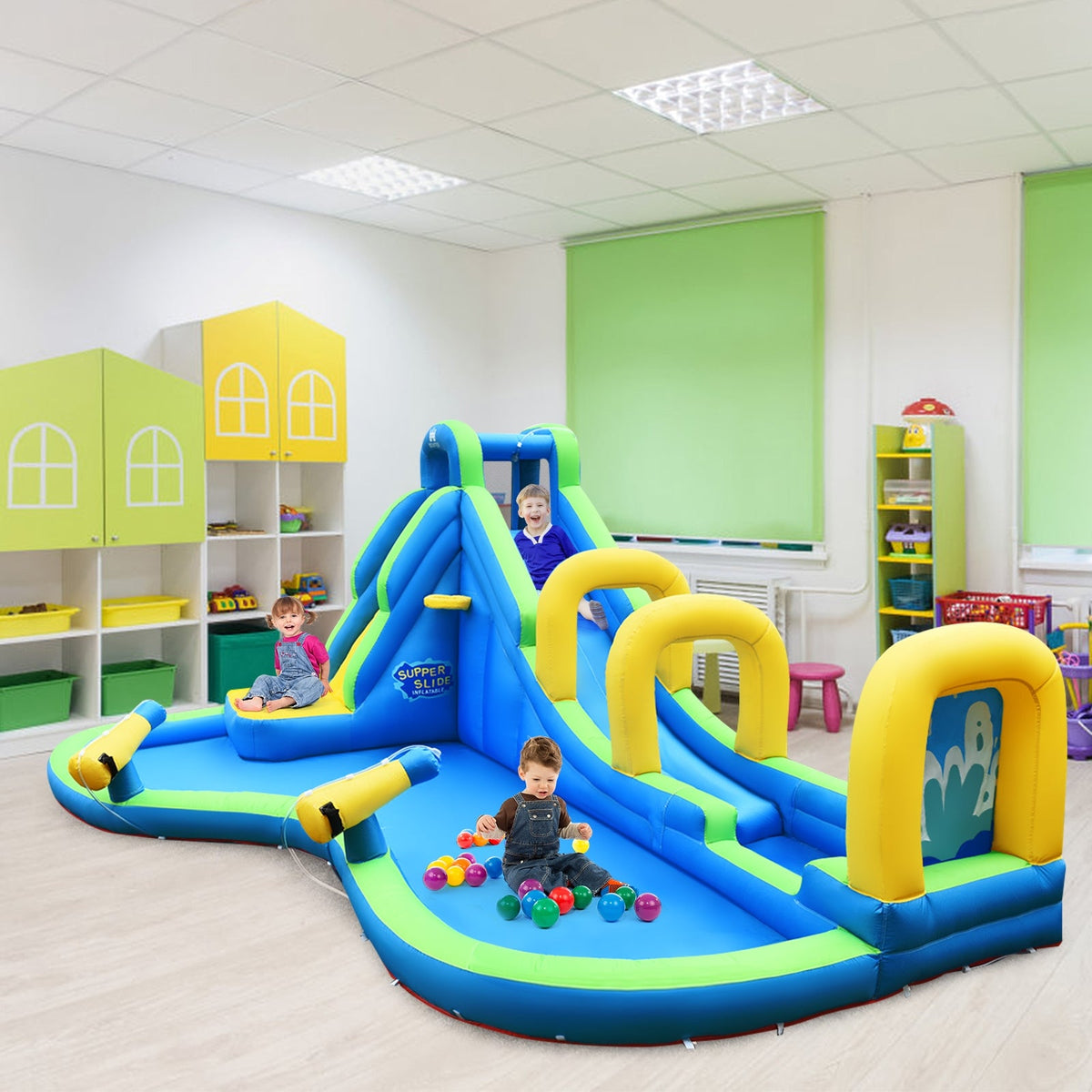 Inflatable Water Slide Kids Bounce House with Water Cannons and Hose