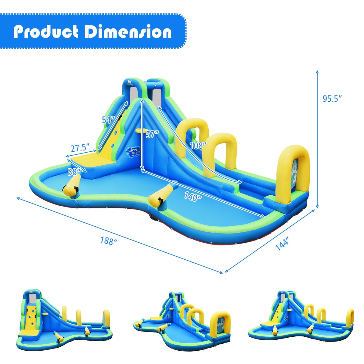 Inflatable Water Slide Kids Bounce House with Water Cannons and Hose