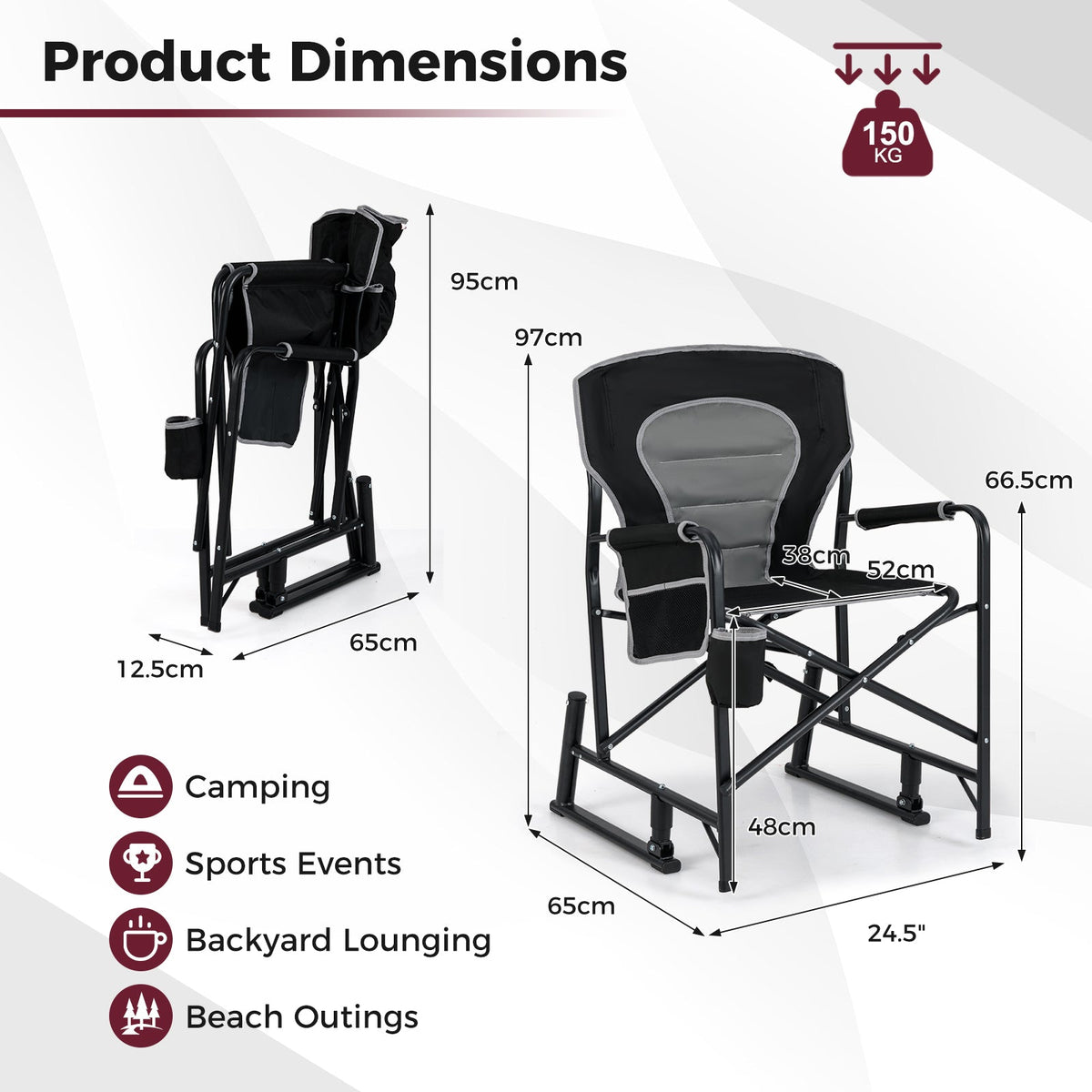 Outdoor Rocker Camping Chair with Dual Springs and Padded Back-Black