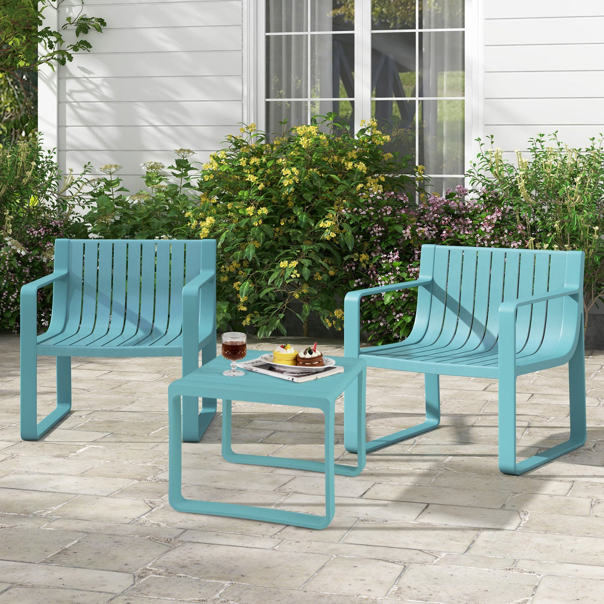 Patio Chairs Set of 2 with Curved Backrests and Seats - Blue