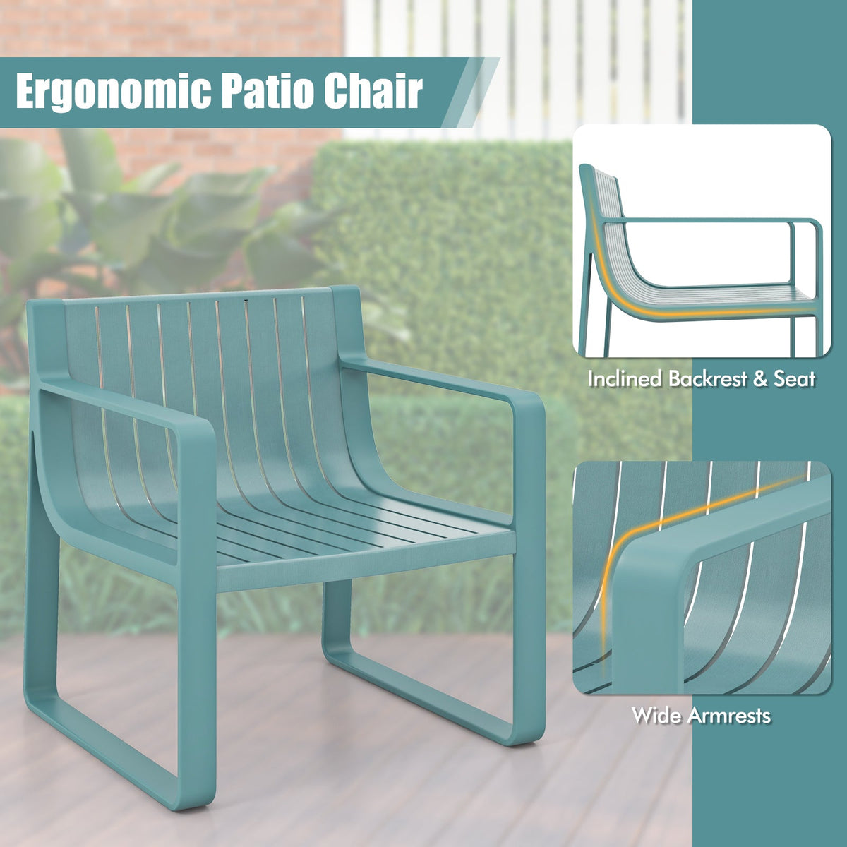 Patio Chairs Set of 2 with Curved Backrests and Seats - Blue