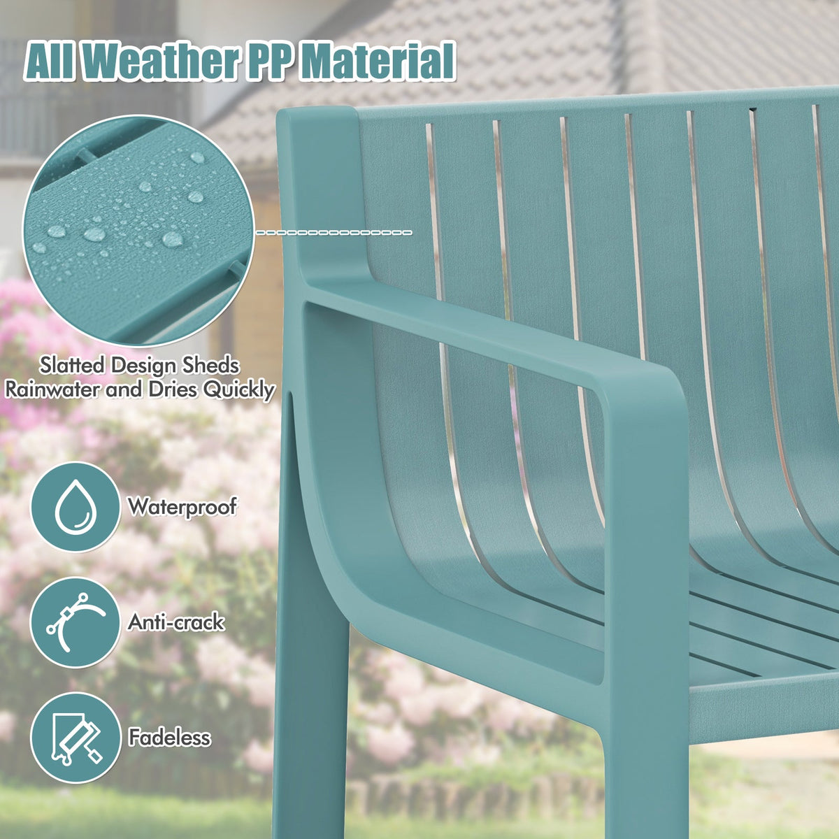 Patio Chairs Set of 2 with Curved Backrests and Seats - Blue