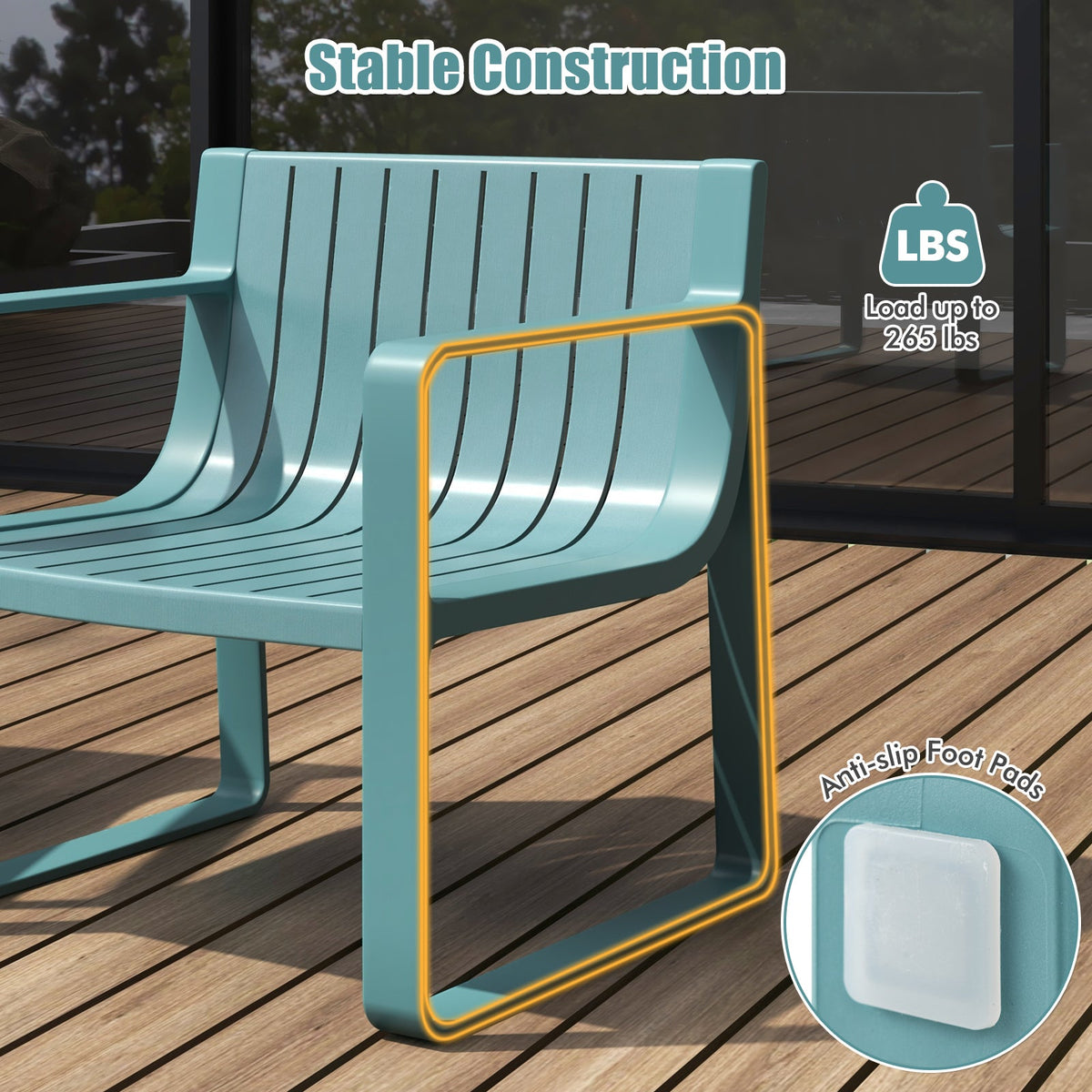 Patio Chairs Set of 2 with Curved Backrests and Seats - Blue