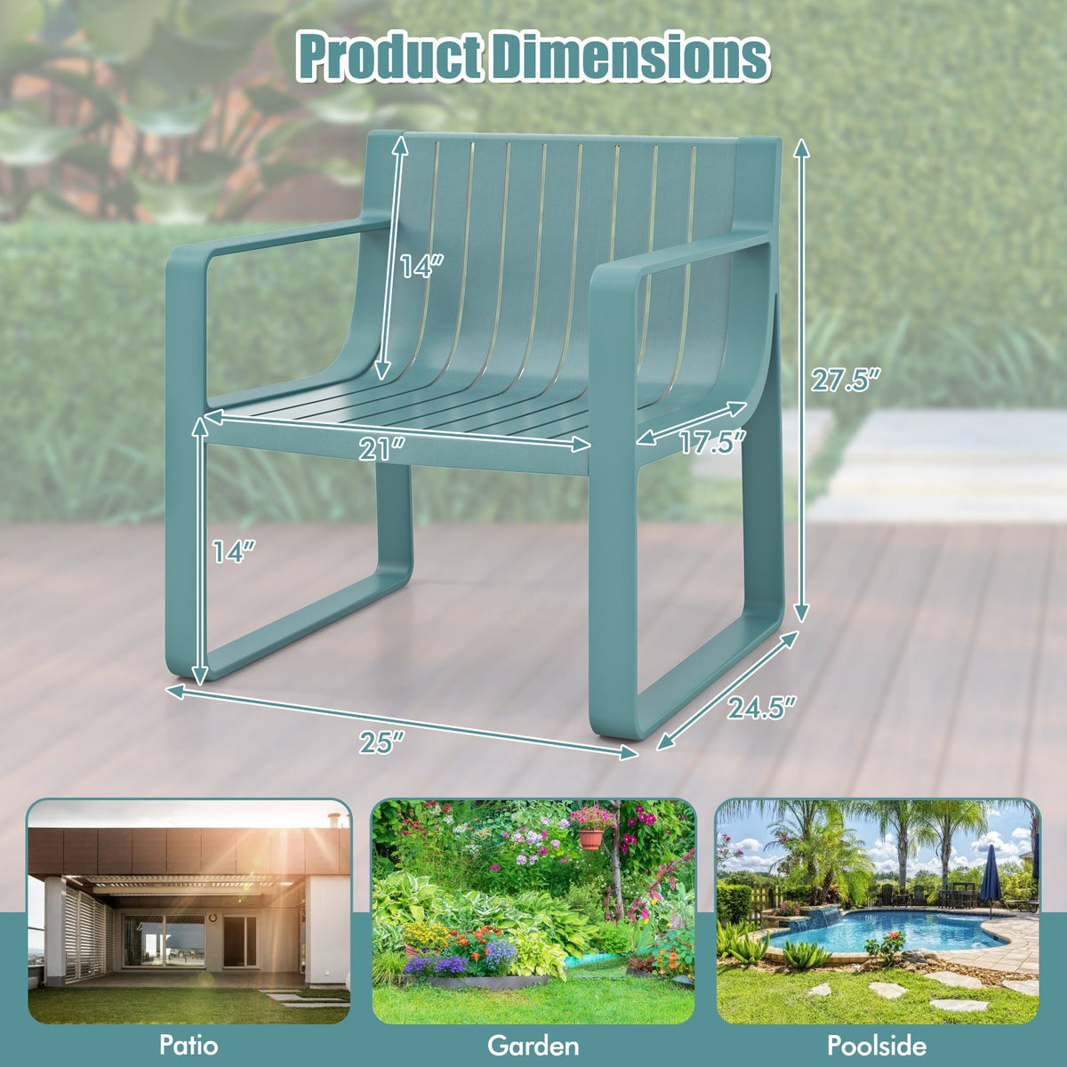 Patio Chairs Set of 2 with Curved Backrests and Seats - Blue
