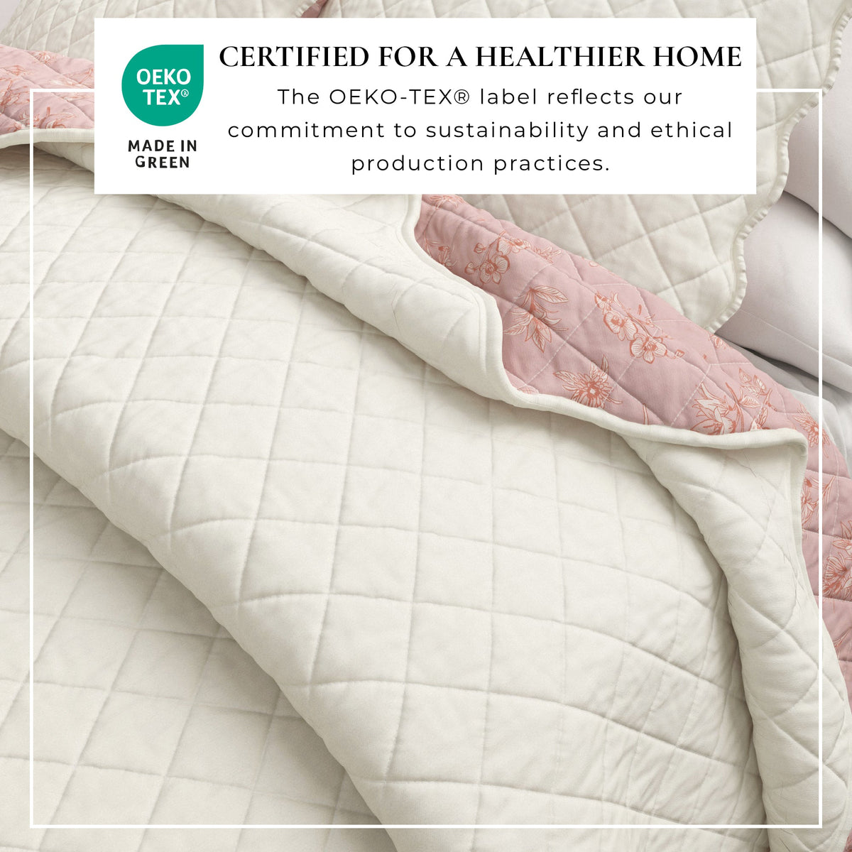 Floral Print & Scalloped Edge Cotton Quilt Set - Sandie Collection