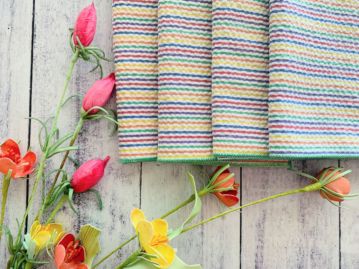 Rainbow Seersucker Cloth Napkins, Set of 4