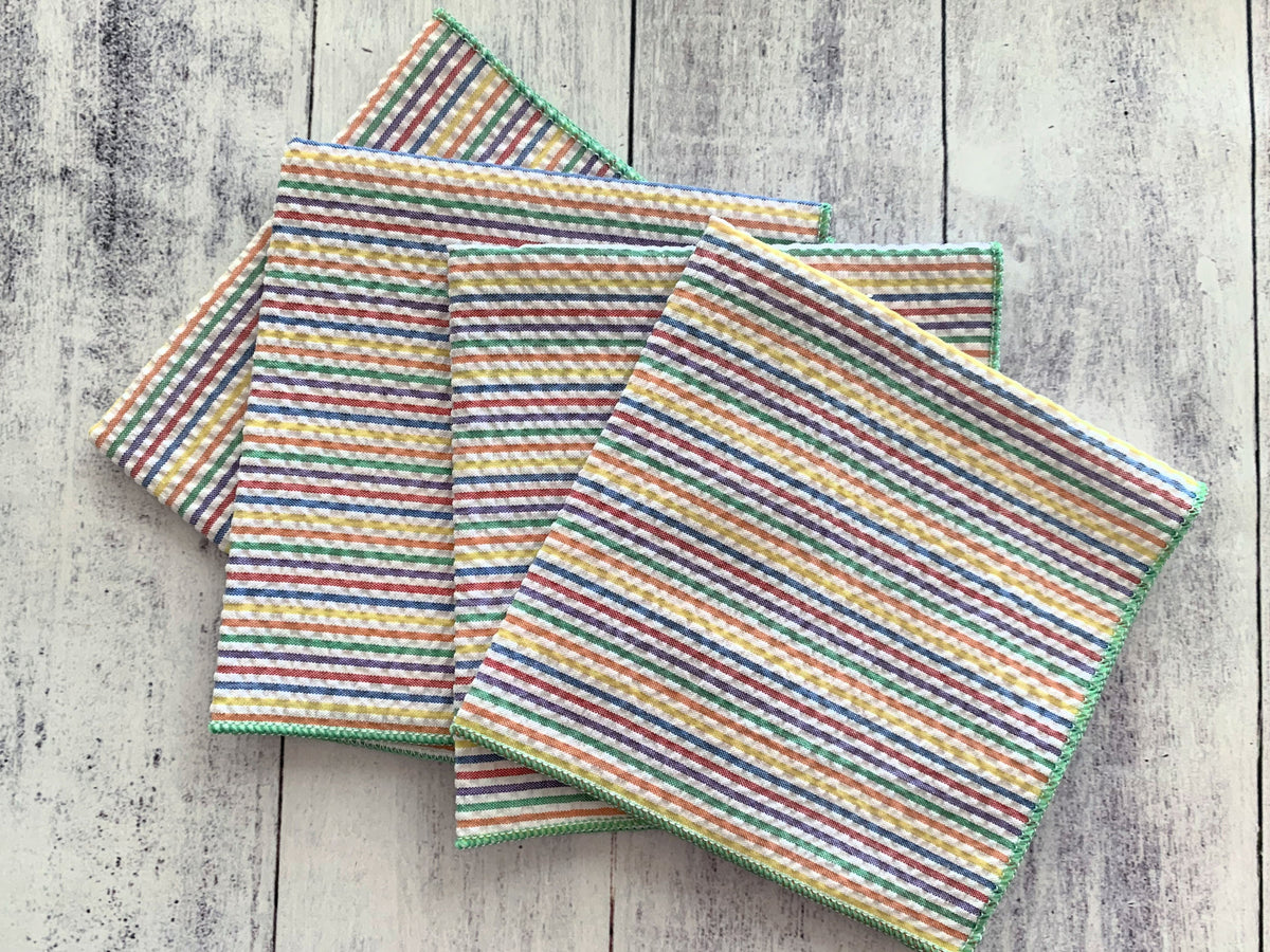 Rainbow Seersucker Cloth Napkins, Set of 4