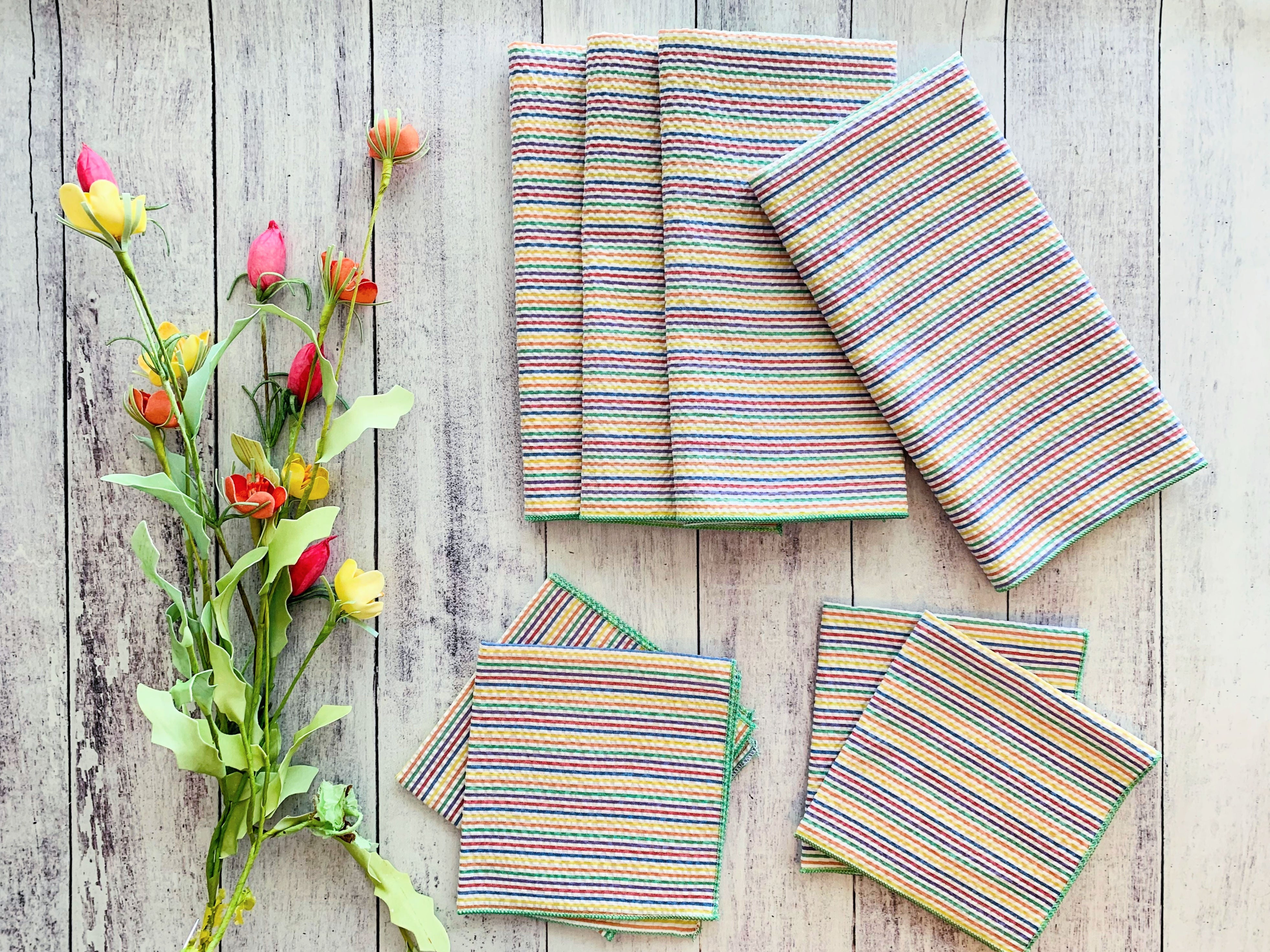Rainbow Seersucker Cloth Napkins, Set of 4
