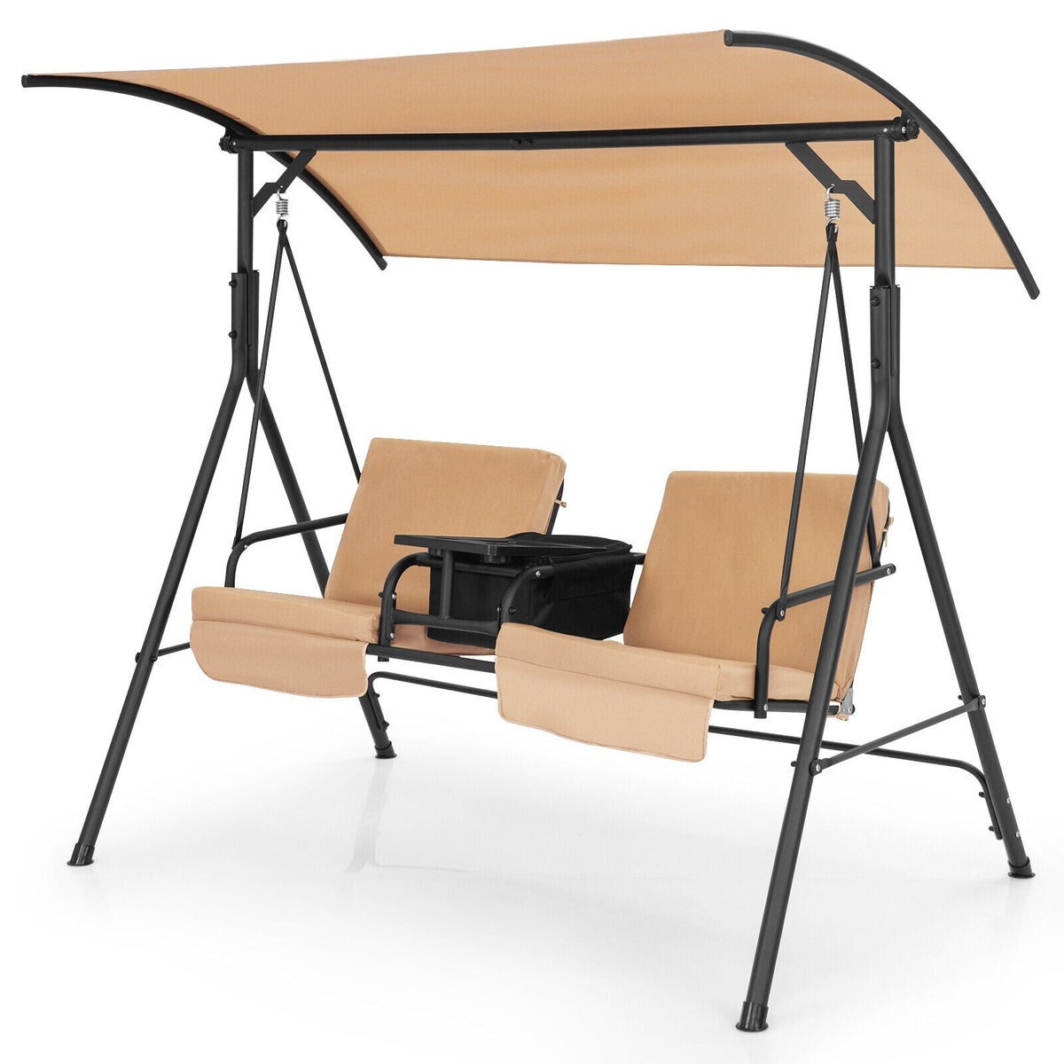 Porch Swing Chair with Adjustable Canopy - Beige