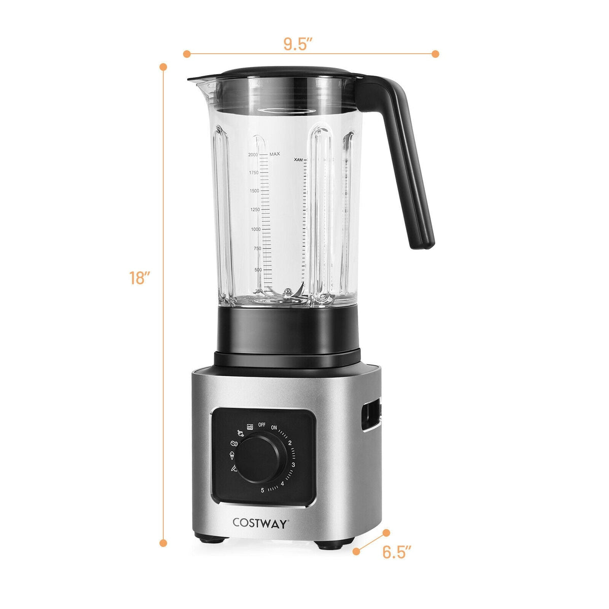 1500W 5-Speed Countertop Smoothie Blender - Silver