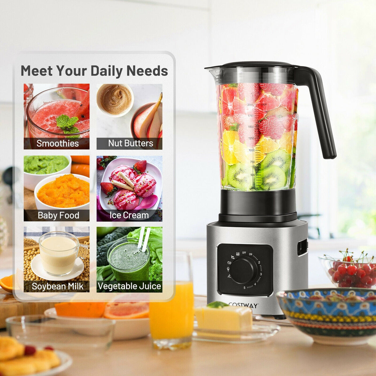 1500W 5-Speed Countertop Smoothie Blender - Silver