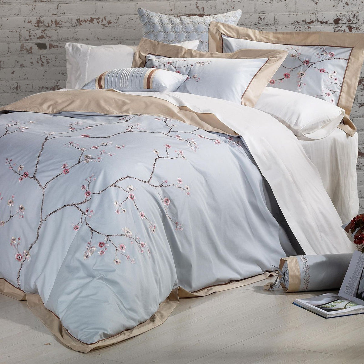 Sakura Embroidered Duvet Cover Set