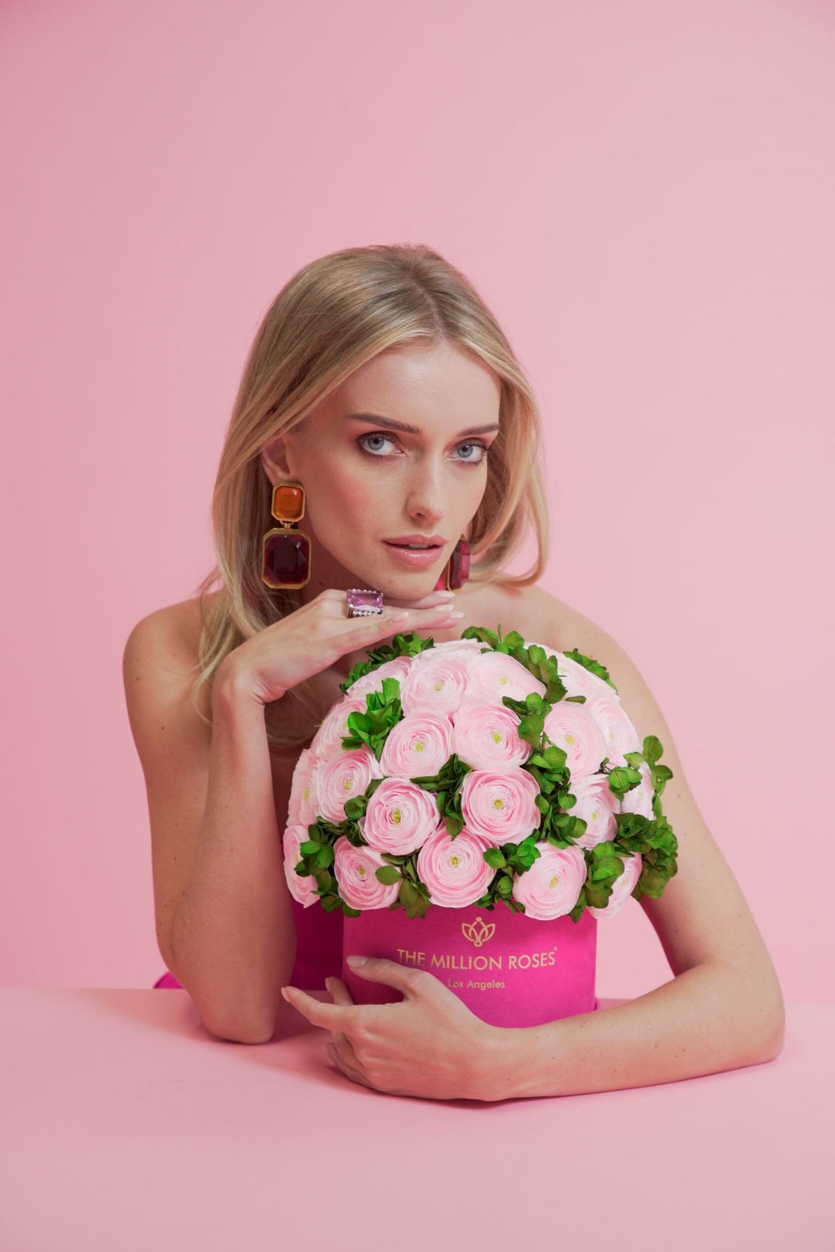 Classic Black Box | Light Pink Persian Buttercups & Green Hydrangeas