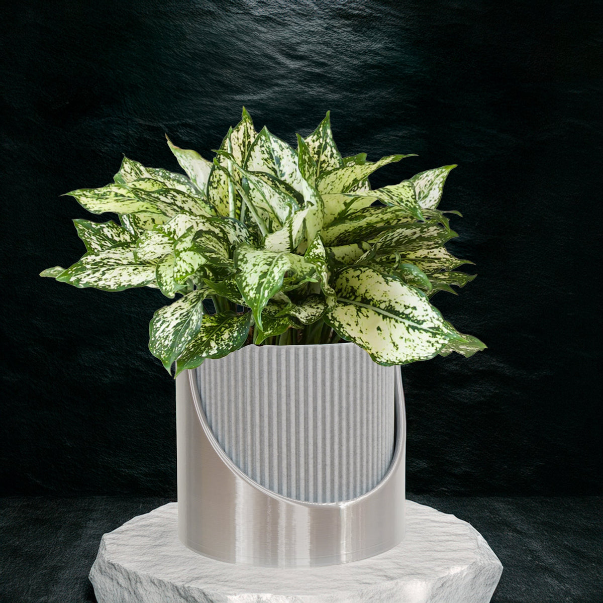 4 Inch Self Watering Planter, Modern Ribbed Design