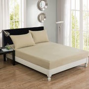 Luxury Soft Cotton Beige Fitted Bed Sheet & Pillow Cases Set