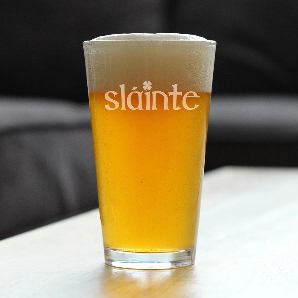 Slainte - Irish Cheers - Beer Pint Glass for St Patricks Day 16 oz
