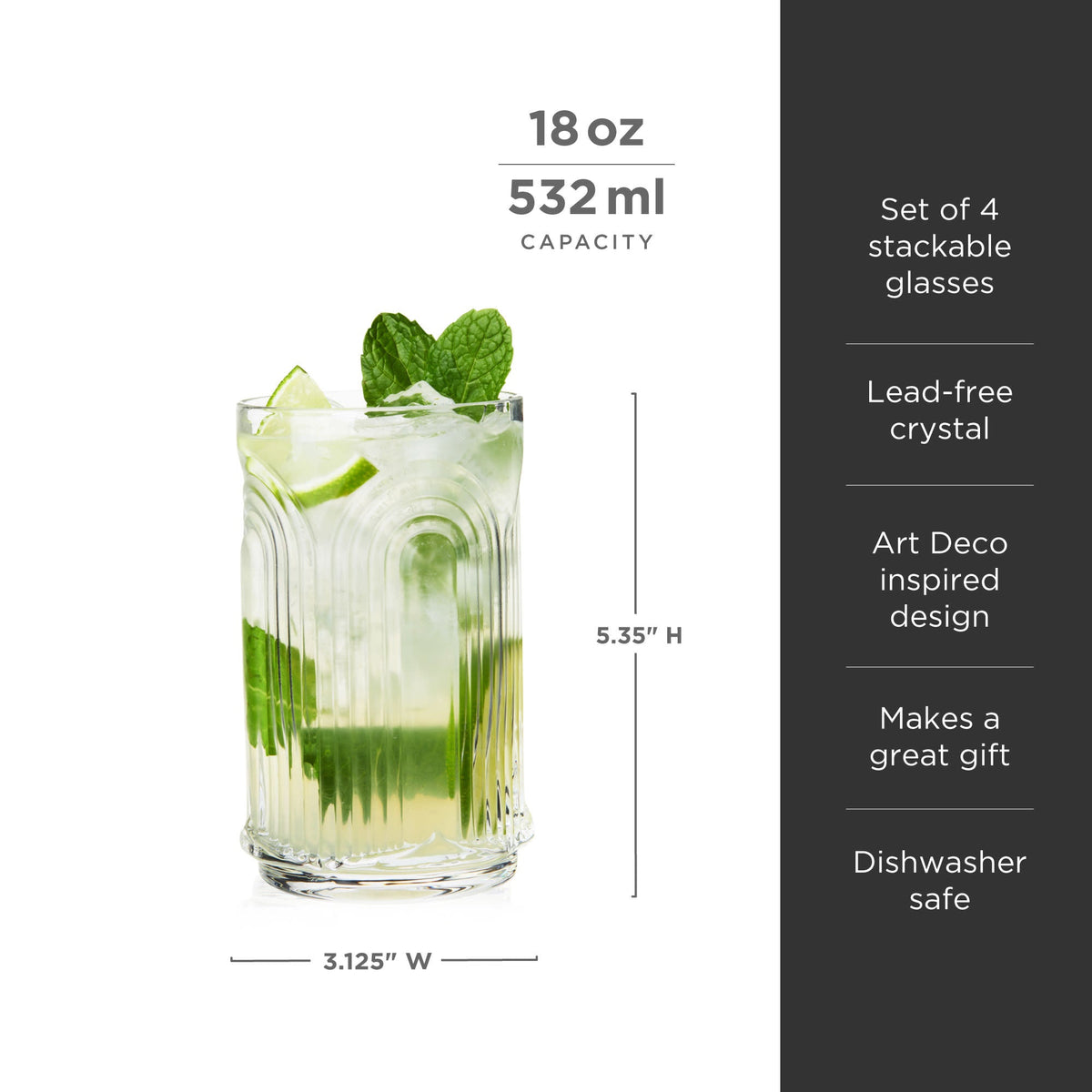 Beau Highball Glasses, Set of 4