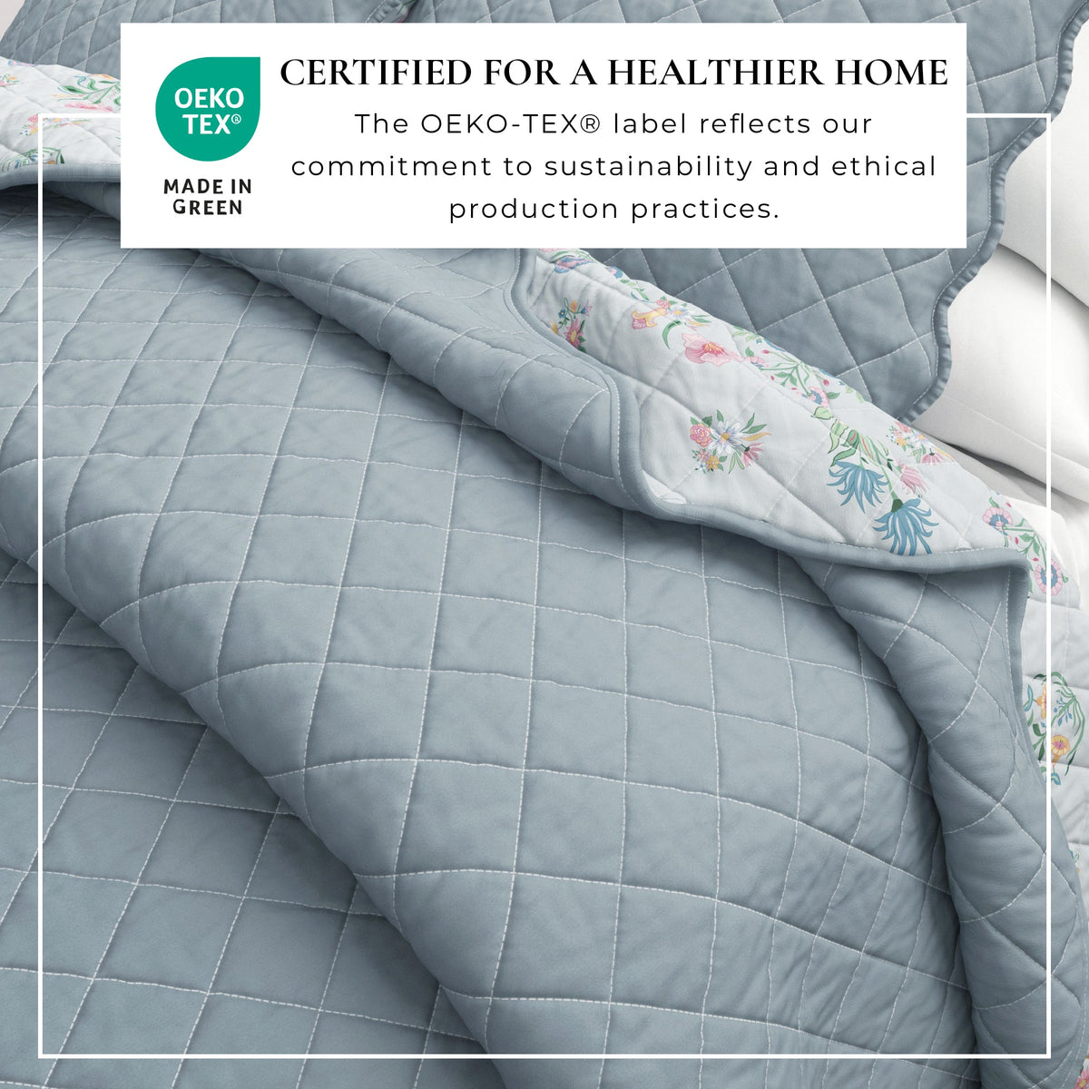 Floral Print & Scalloped Edge Cotton Quilt Set - Katrin Collection