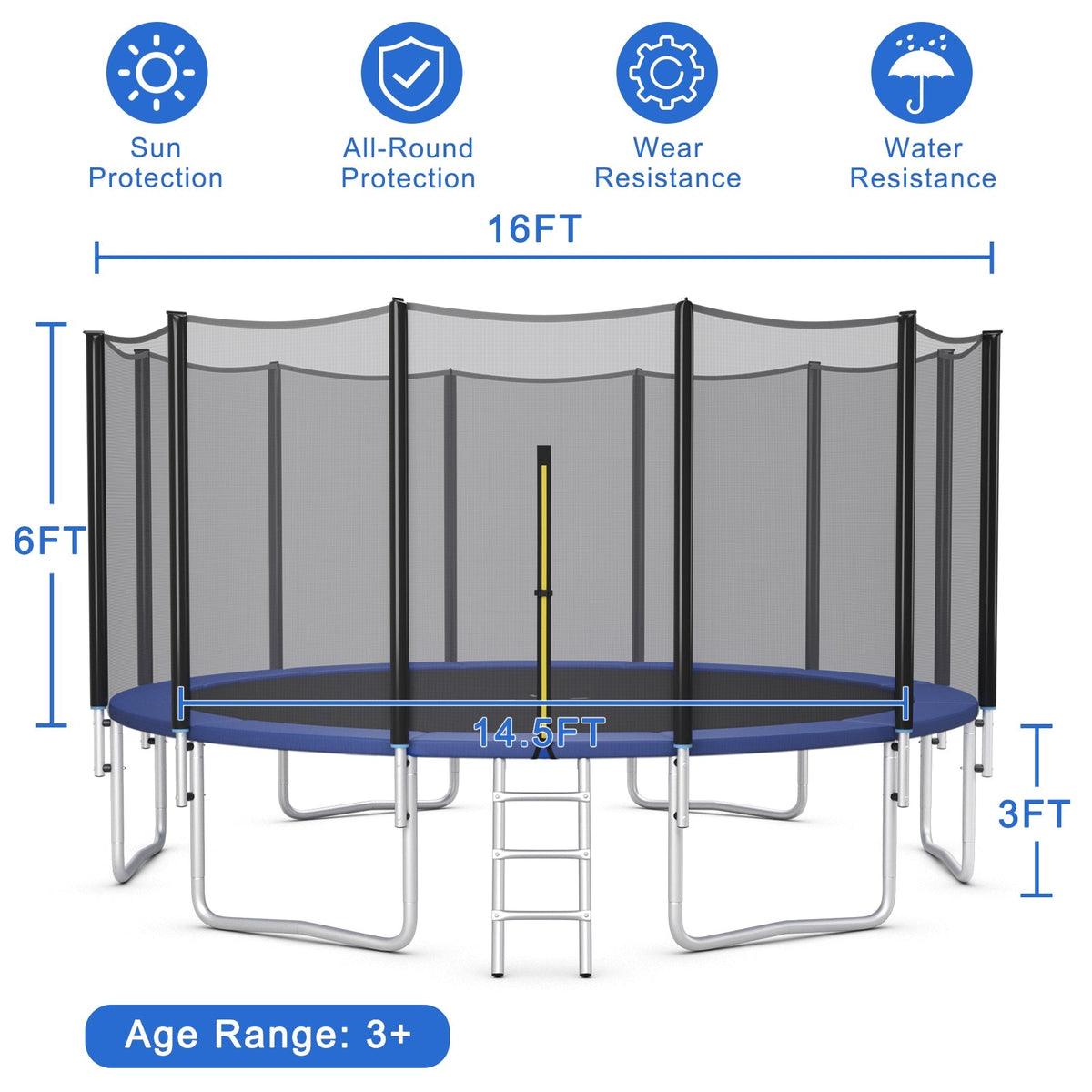Outdoor Trampoline Bounce Combo with Safety Closure Net Ladder