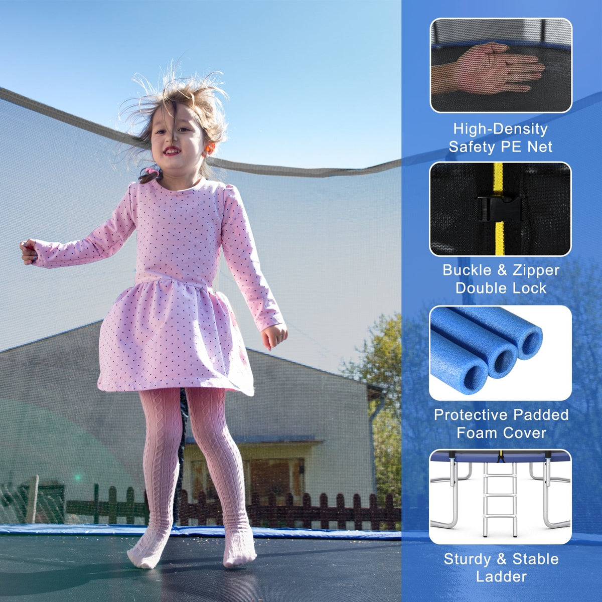 Outdoor Trampoline Bounce Combo with Safety Closure Net Ladder