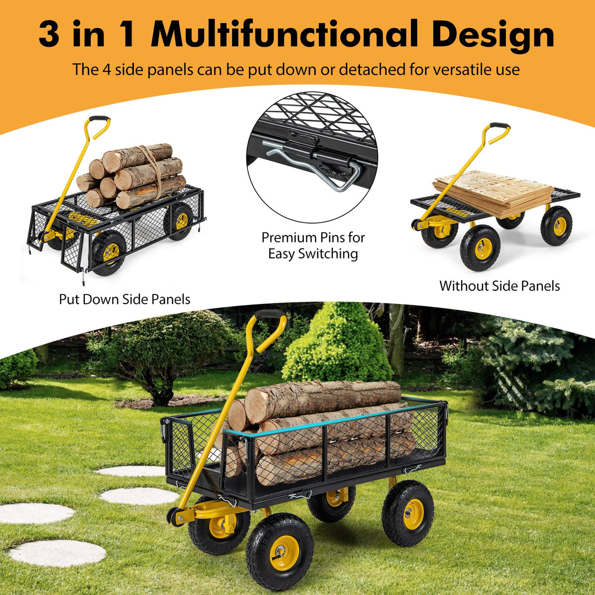 Utility Garden Wagon with 4 Removable Side Panels