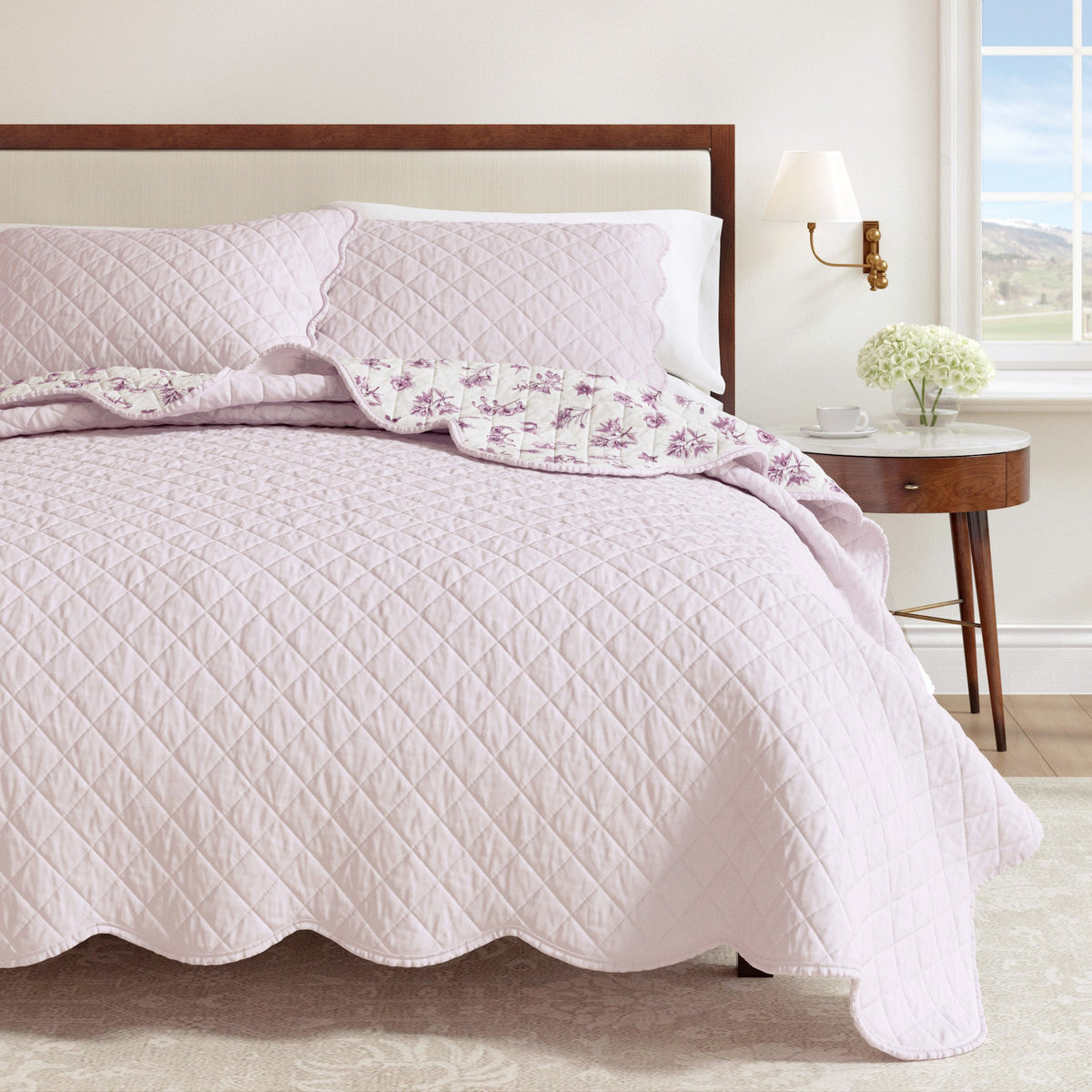 Floral Print & Scalloped Edge Cotton Quilt Set - Sandie Collection