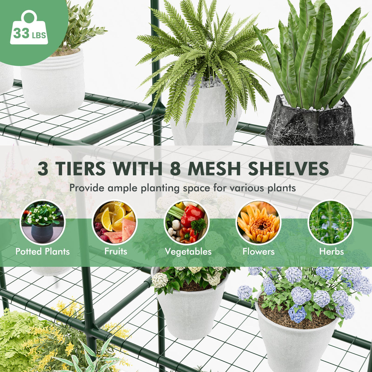 Walk-in Greenhouse with PVC Cover Roll-up Zippered Door